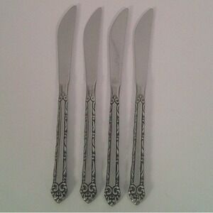 Ekco Eterna Stainless Steel Butter Knives Set of 4 Japan Vintage Floral‎ Pattern